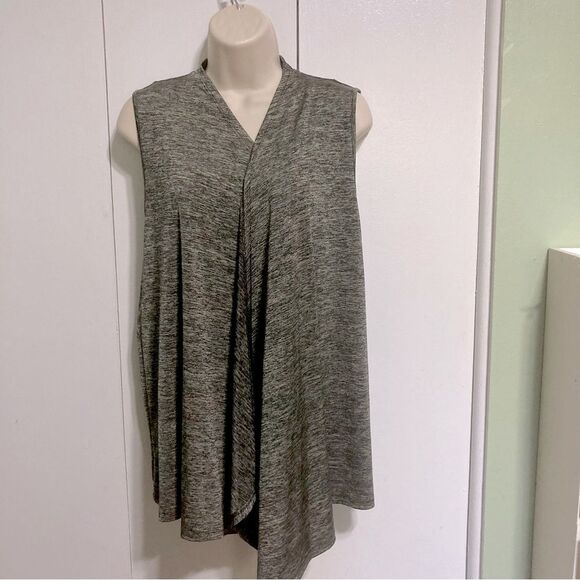ERIN LONDON Cascading Sleeveless Cardigan Vest Green Space Gray Womens Medium - Picture 13 of 14